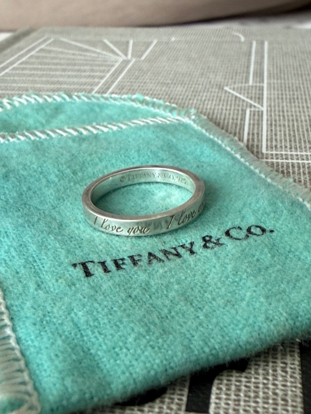Tiffany & Co "I Love You" Notes Sterling Silver Ring Size 6.5